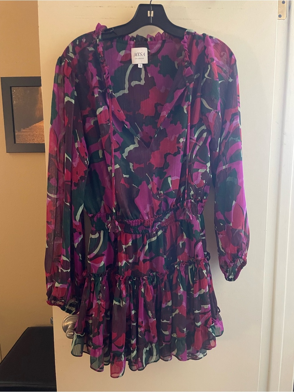 Misa Los Angeles Pink & Purple Floral Ruffle Mini Dress